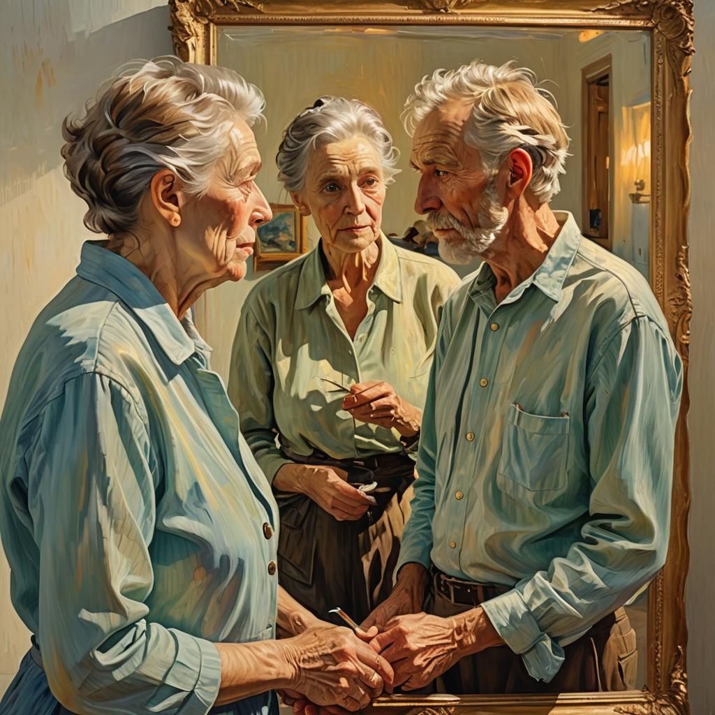 Golden Reflection: Impressionist Painting of a Couple