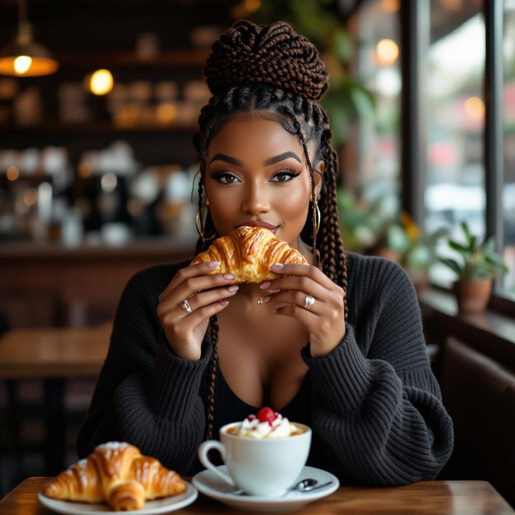 Influencer Enjoys Dessert Mukbang in Cozy Cafe