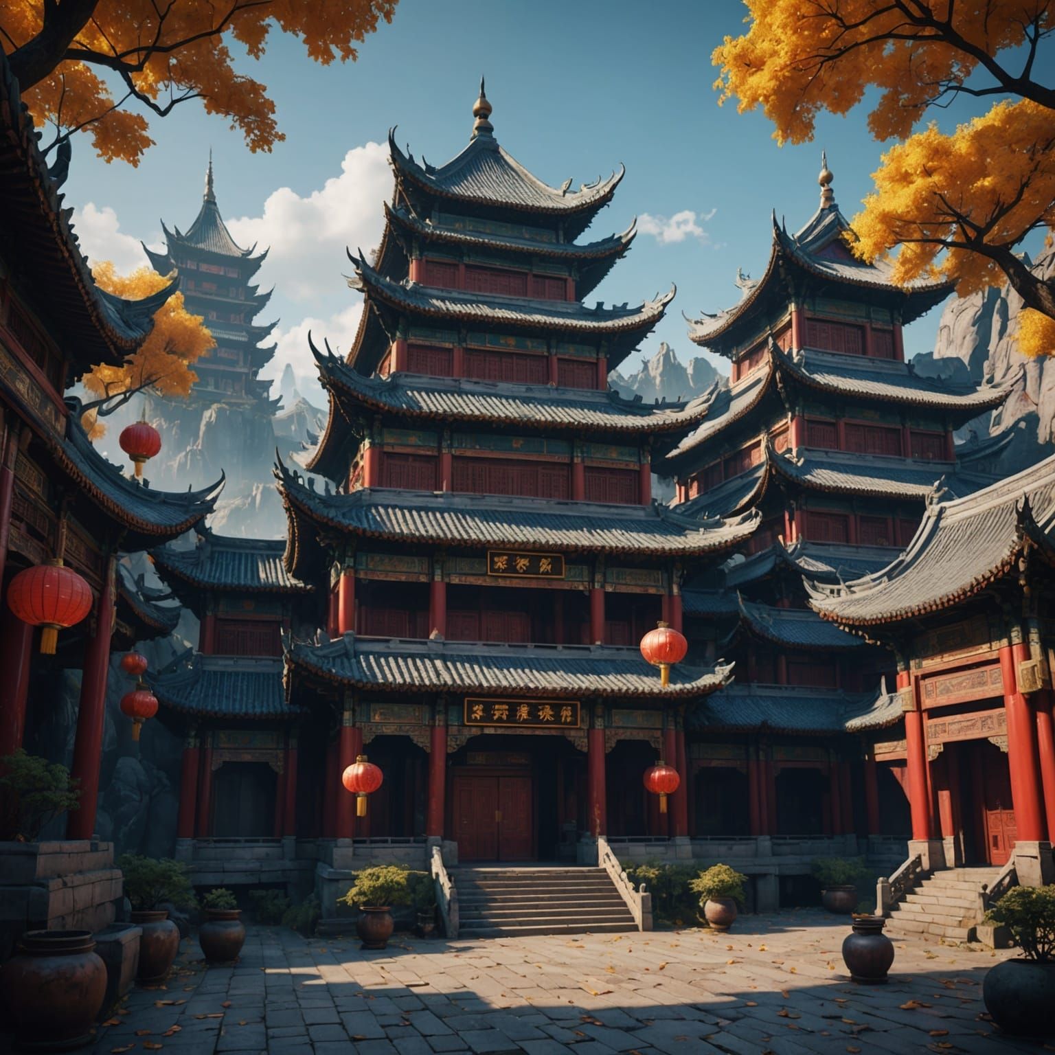Fantastical Chinese Building in Detailed Matte Painting