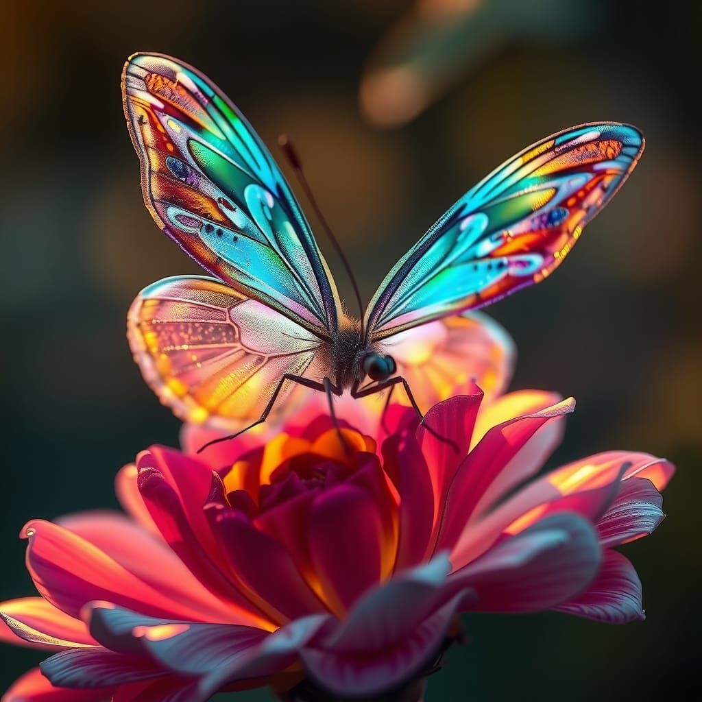 Iridescent Butterfly with Crystalline Wings in Cinematic Sty...