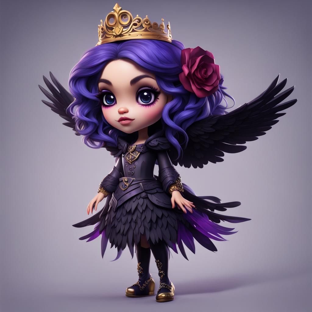 Chibi Raven Queen Hyperrealistic Art