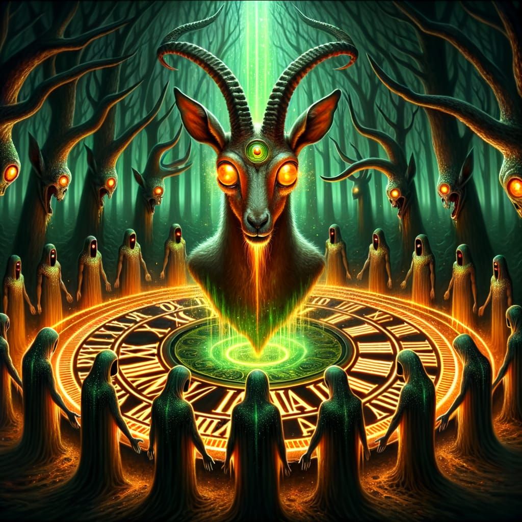 Surreal Antelope Magician on Clock Tower