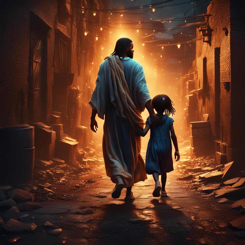 Jesus and Girl in Glowing Fantasy Art
