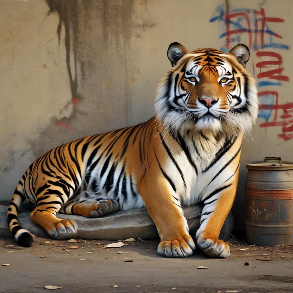 Tiger Lady Sleeping in Boot, Graffiti Art