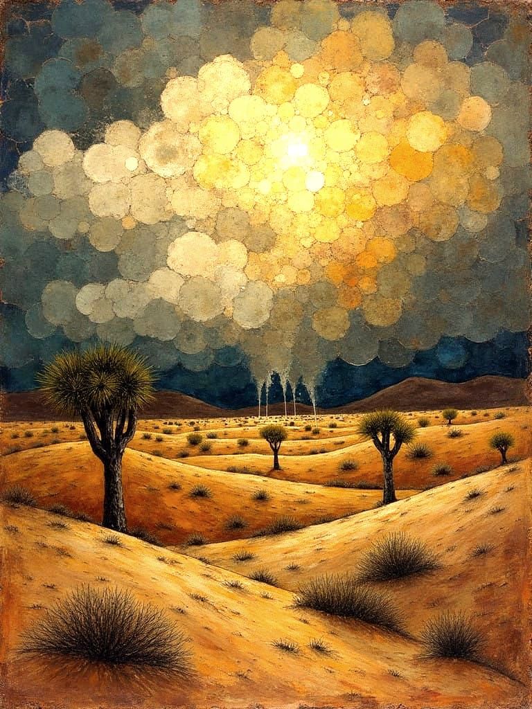 Impasto Desert Landscape Under Thunderstorm Skies