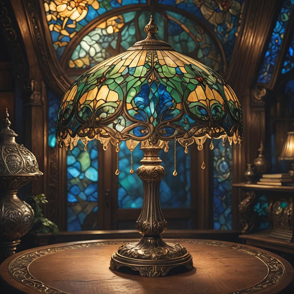Antique Stained Glass Lamp in Mystical Room