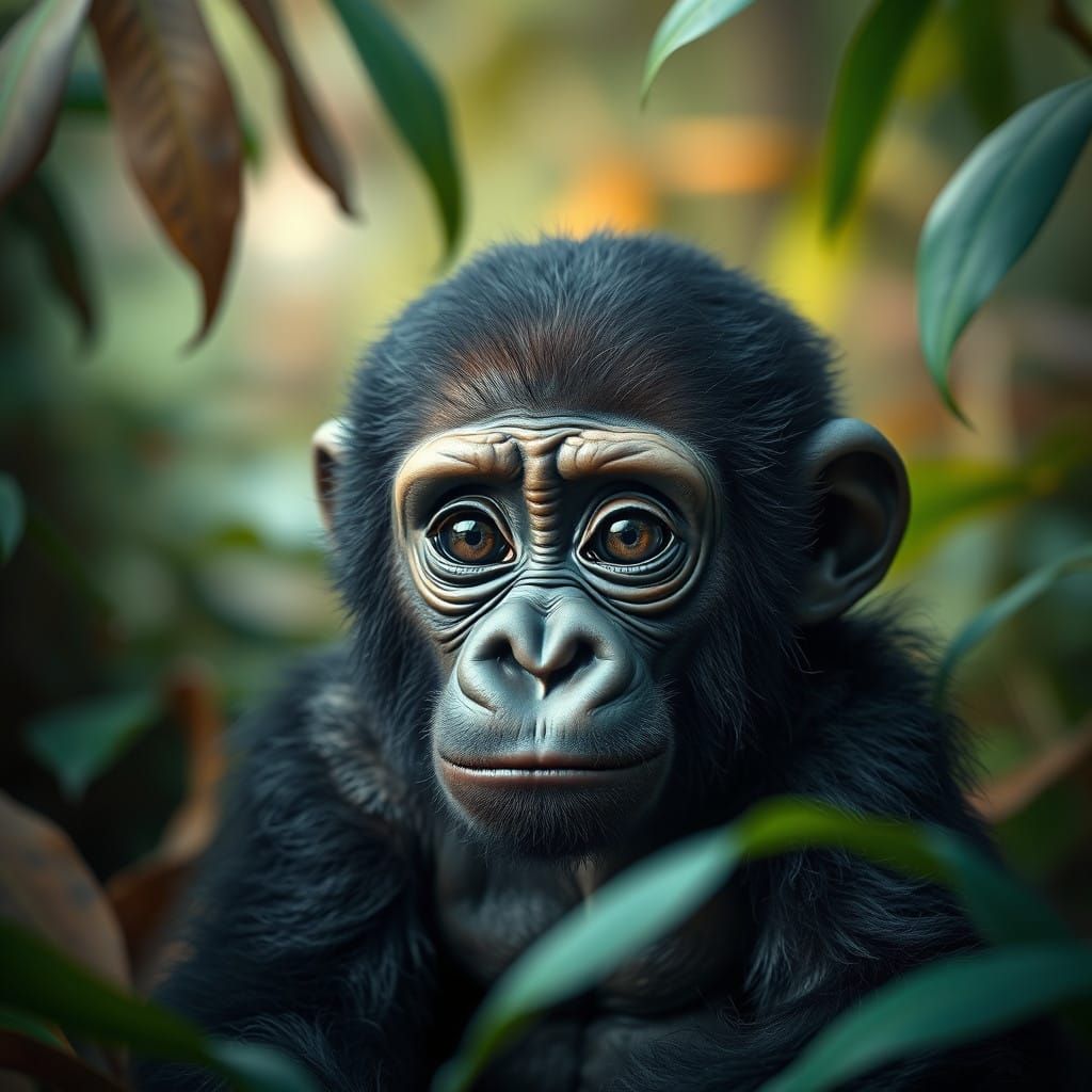 Gentle Jungle Gorilla in Hyperrealistic Style