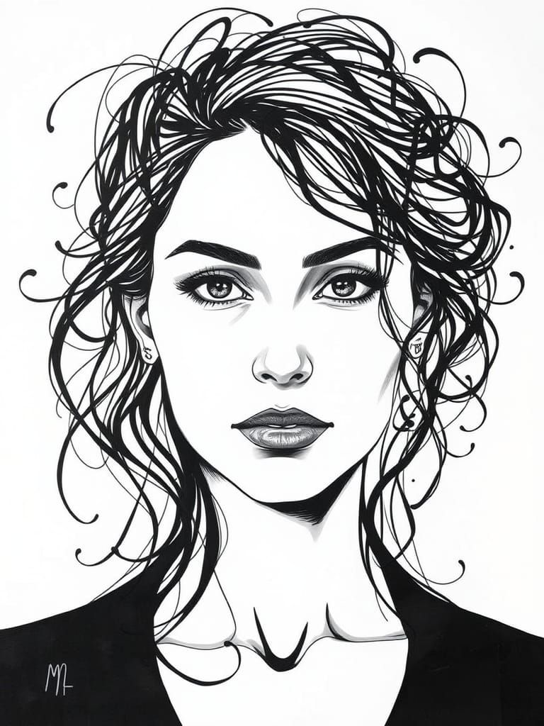 Monochromatic Portrait in Intricate Calligraphic Script