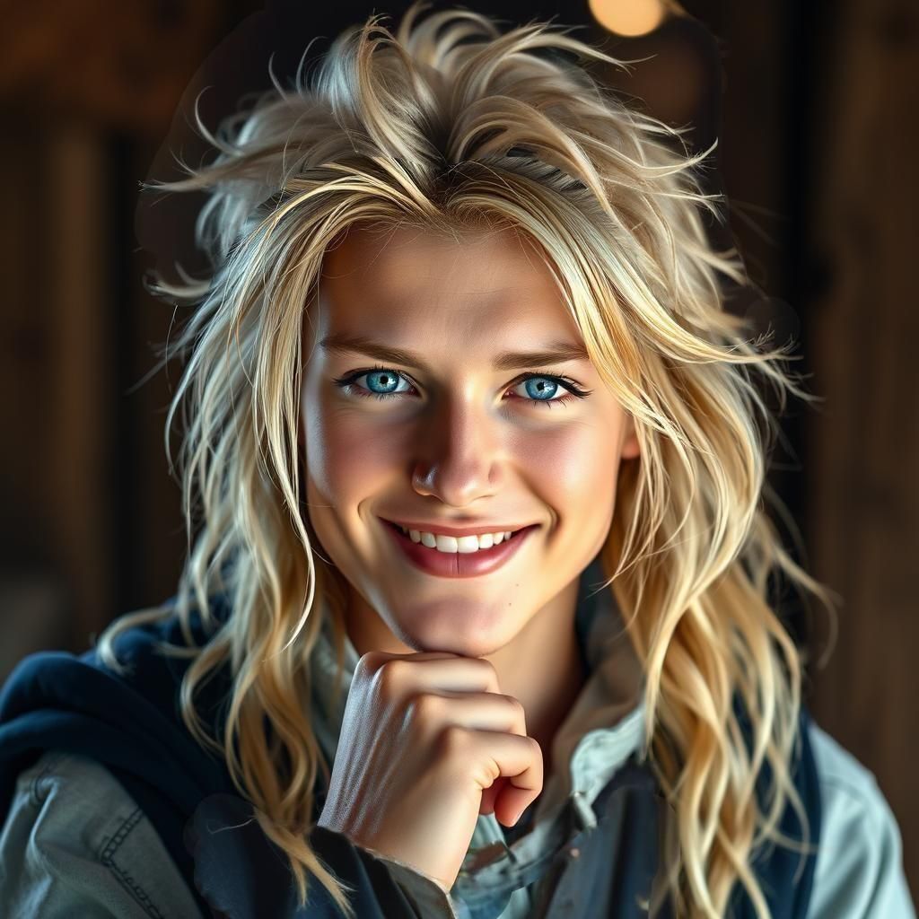 Grinning Blond Man with Sparkling Blue Eyes