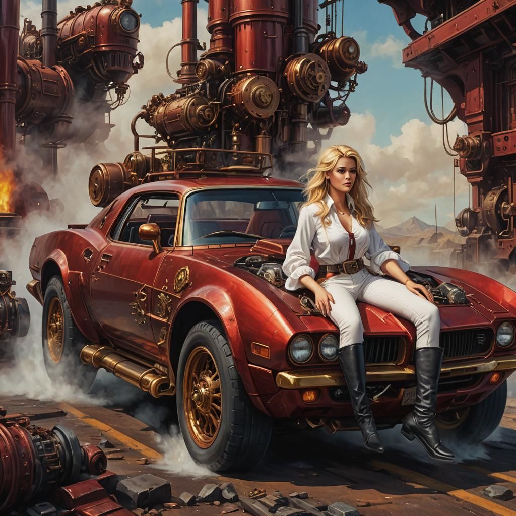 Steampunk Red Trans Am with Driver