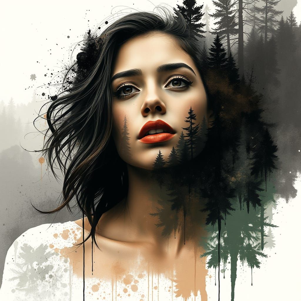 High Contrast Portrait with Forest Landscape