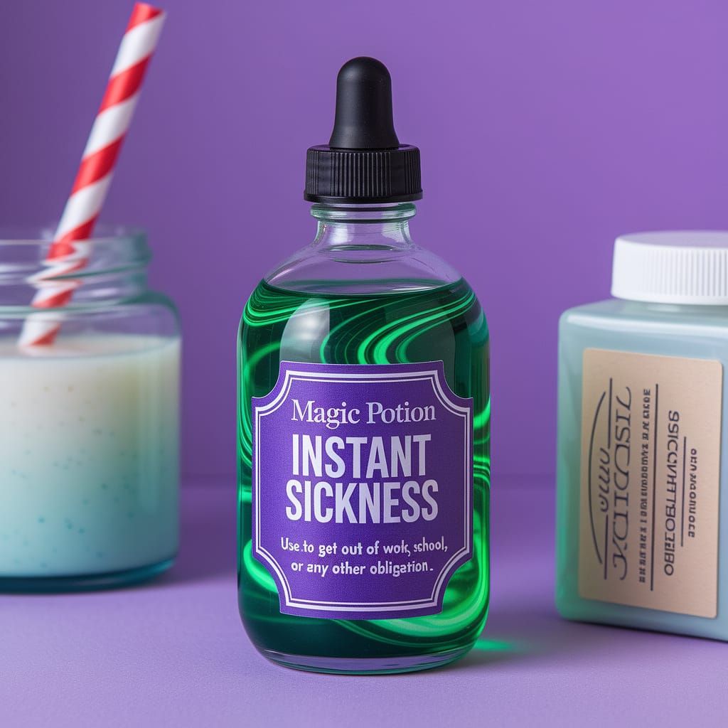 Whimsical Potion in a Humorous Get-Out-of-Work Bottle