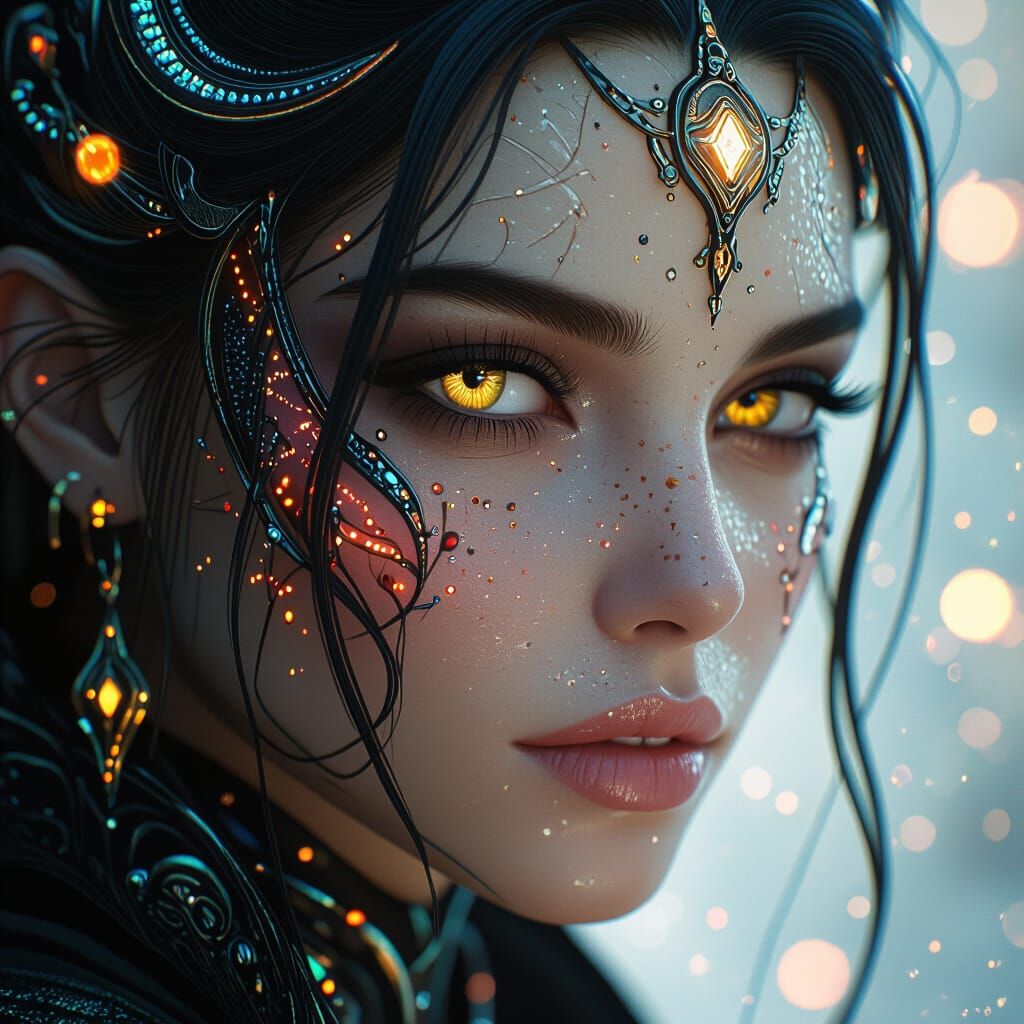 Fantasy Concept Art of a Human Face with Glowing Elements
