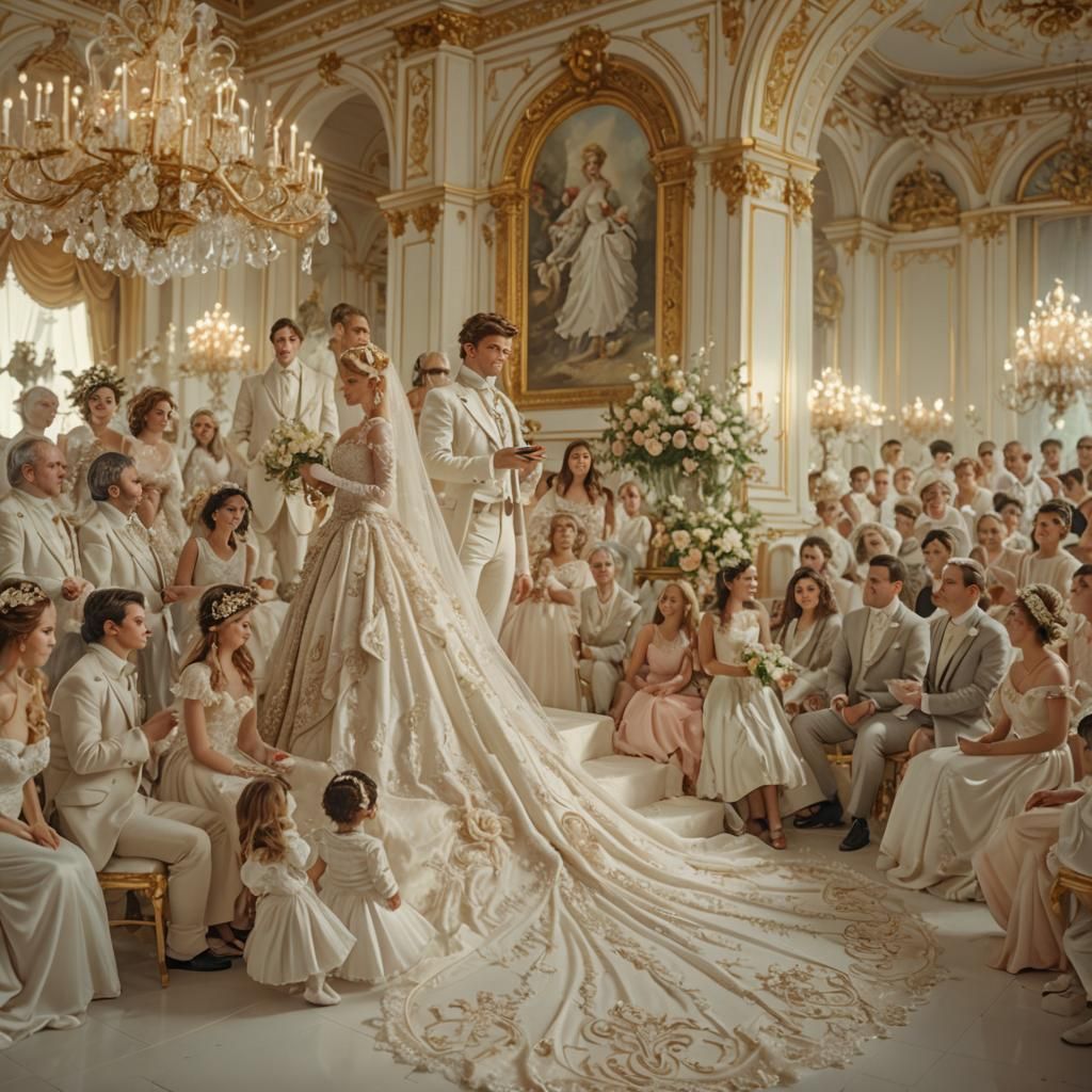 Rococo Bride in Ballroom: 3D Anime Art