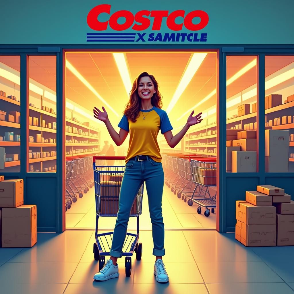 Person Beaming with Joy at Costco Entrance