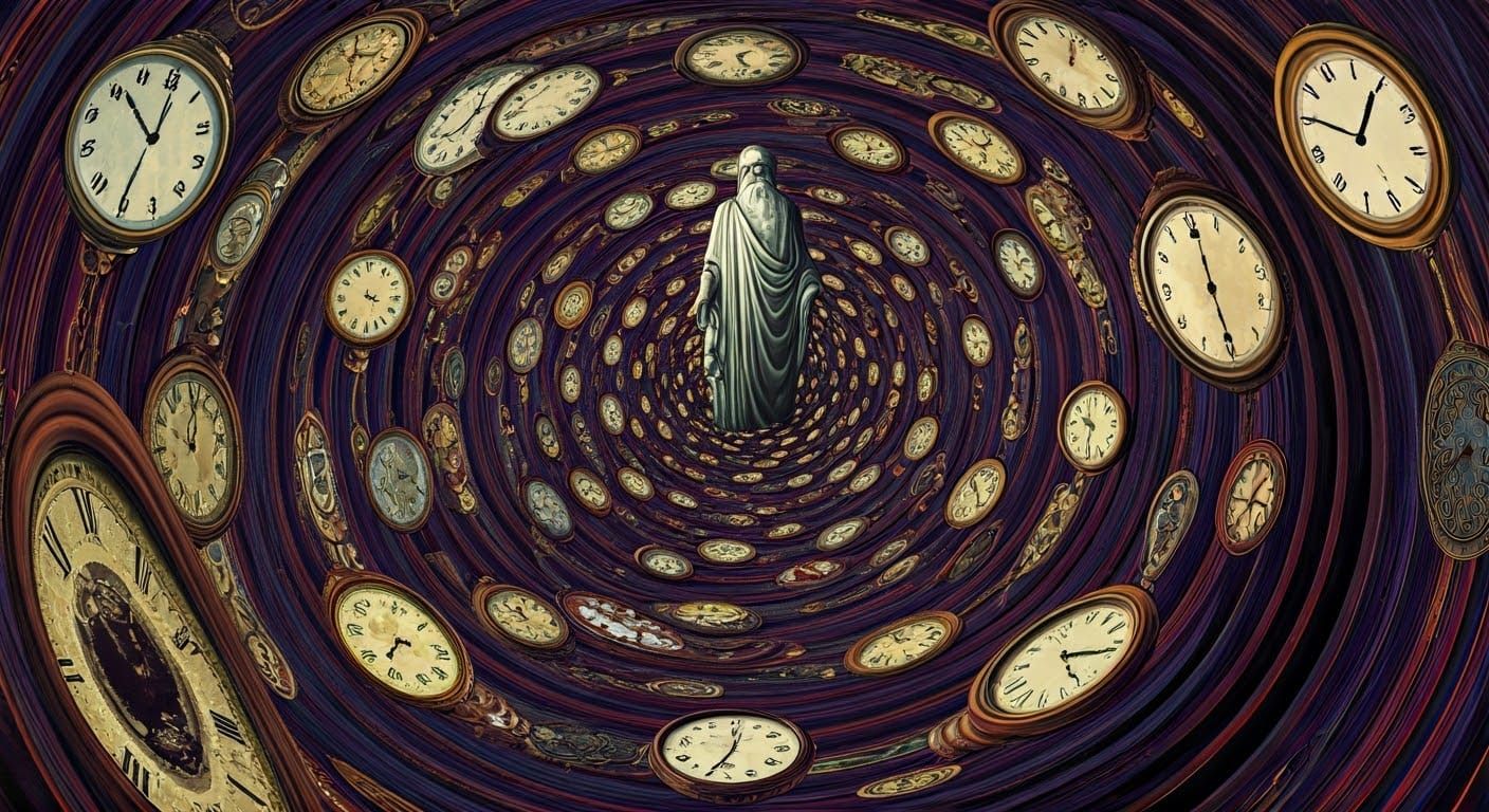 Chronos Ancient Greek God of Time in a Whirling Vortex of Ti...