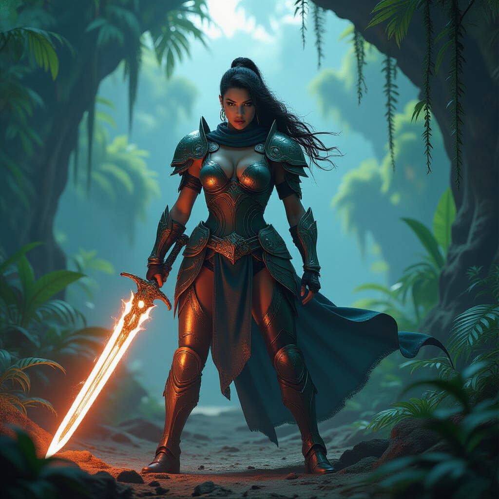 Muscular Space Warrior in Alien Jungle