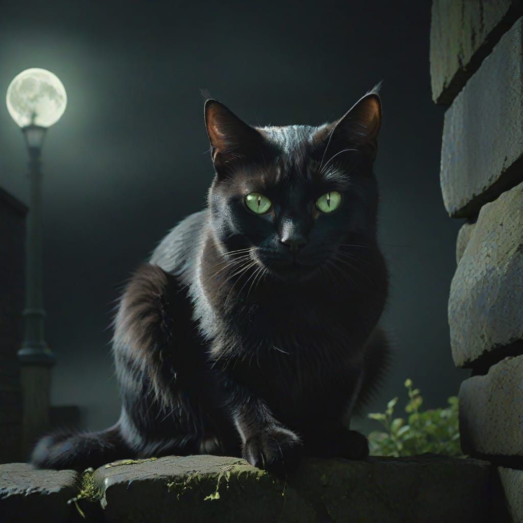 Mystical Nighttime Feline Portrait in Moody Lighting