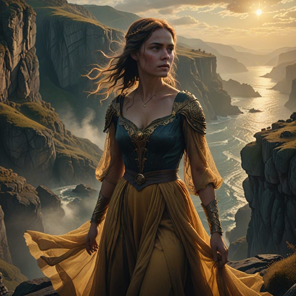 Damsel in Elegant Cliffside Glory