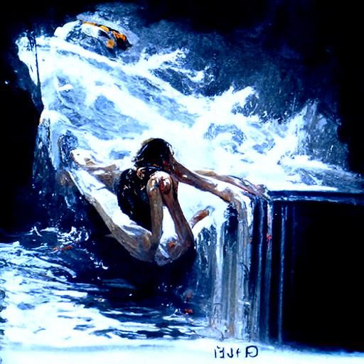 Drowning Figure in Oil Painting Style