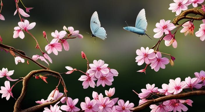 Blossom Cherry Tree in Japanese Garden