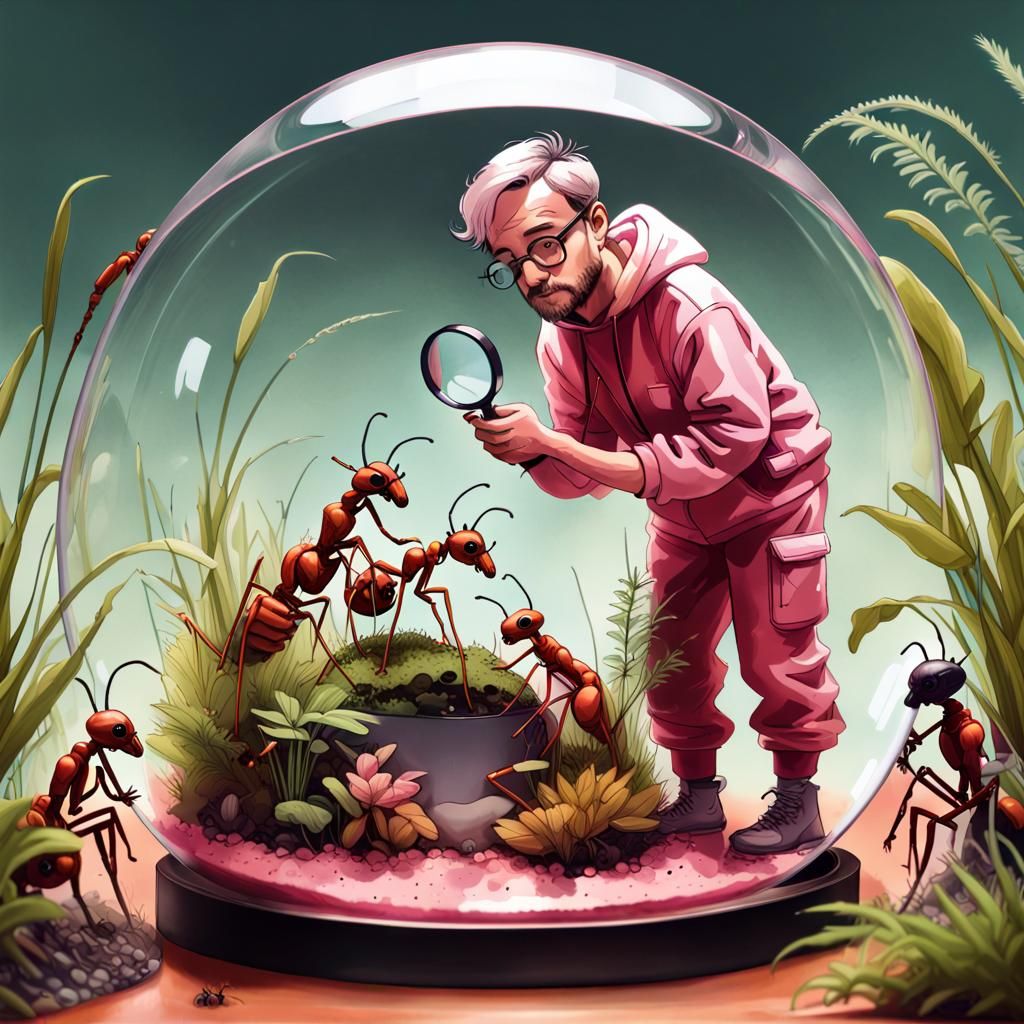 Surreal Terrarium Scene in Art Deco Watercolor Style