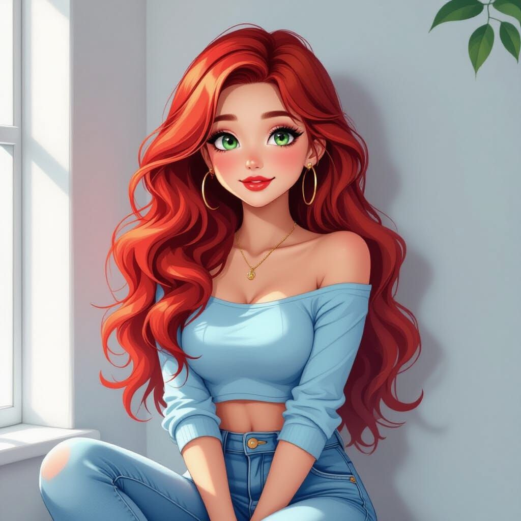 Redhead Girl in Anime Style Digital Art