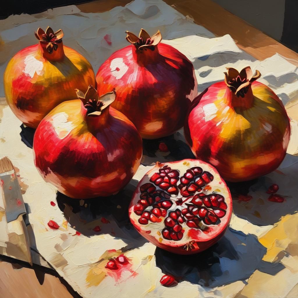 Pomegranates in Gouache: An Impressionist Still Life