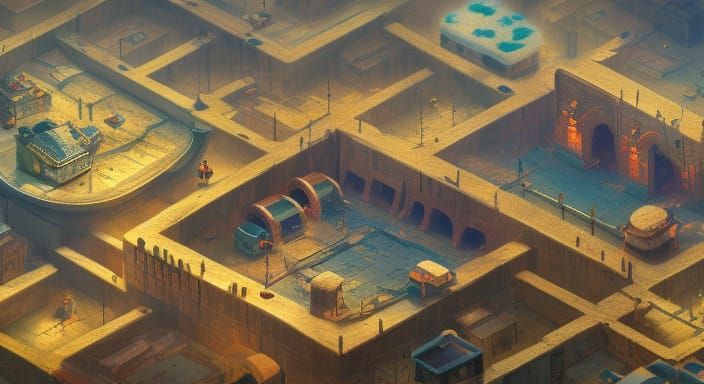Dystopian Isometric Town: Detailed Matte Painting