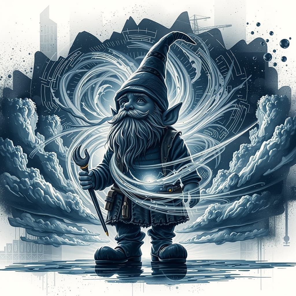 Gnome in Storm as Cyanotype Print