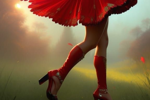 Princess in Red Dress Portrait, Detailed Digital Art