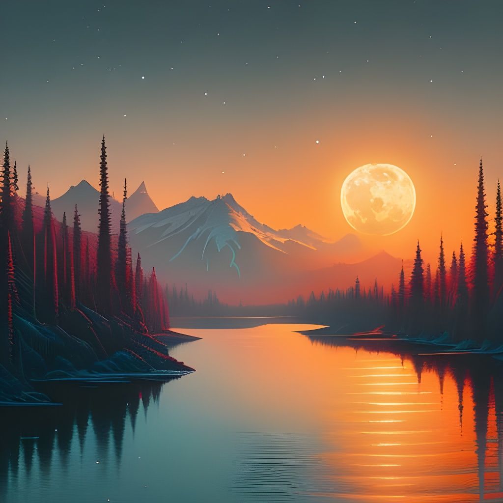 Alien Moon Sunset in Photorealistic Digital Art
