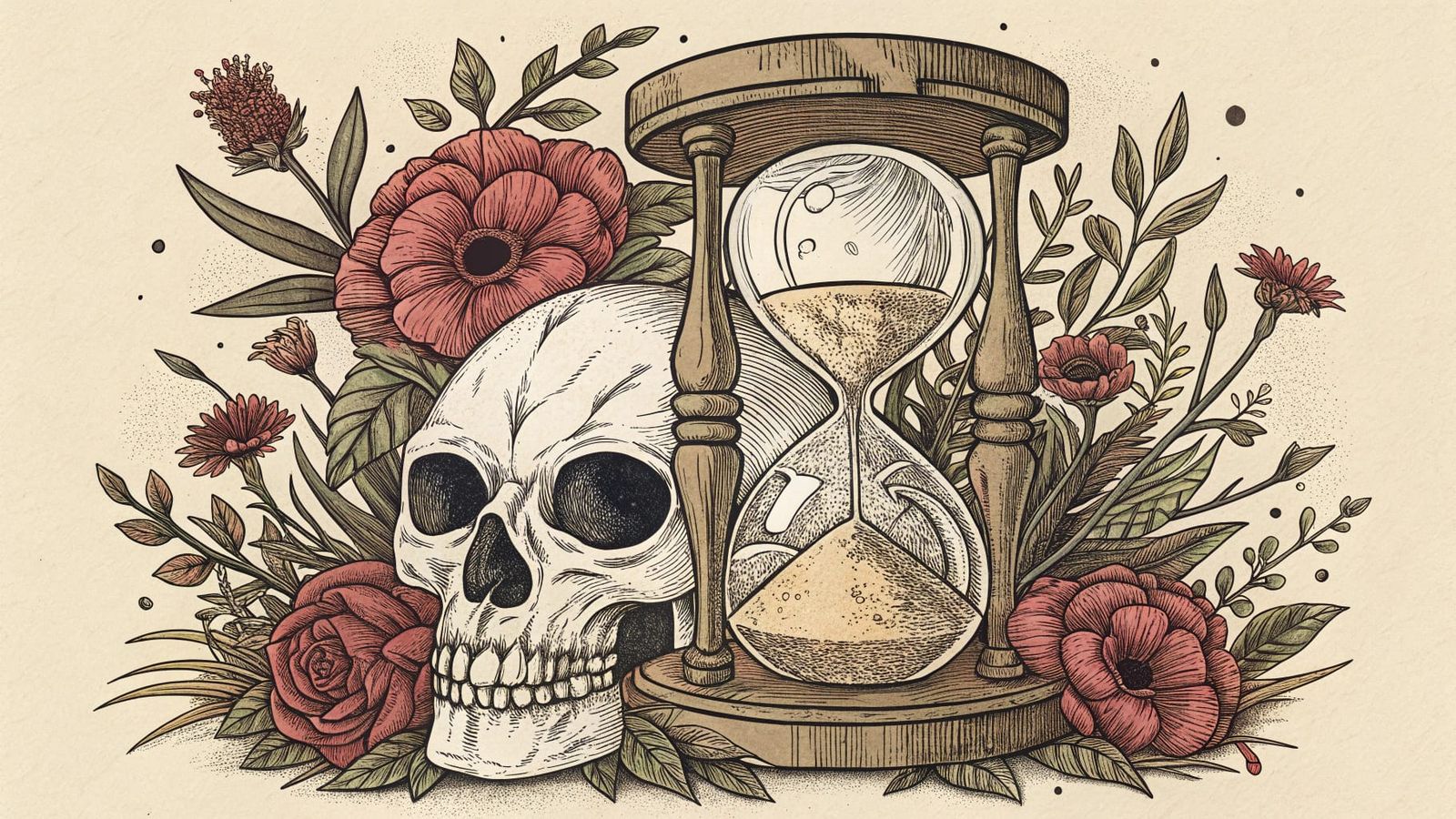 Surreal Woodcut Mortality Scene