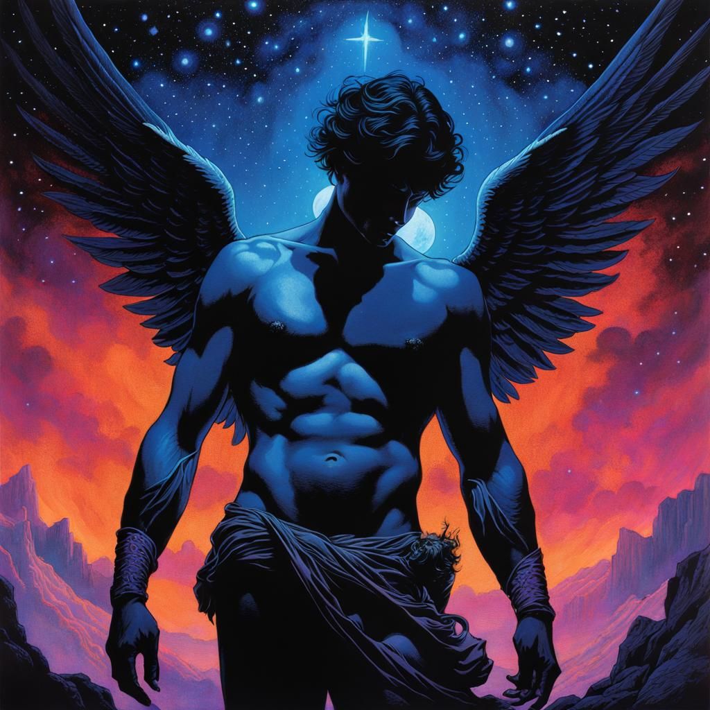 Ethereal UV Ink Drawing: Angel of Death Silhouette