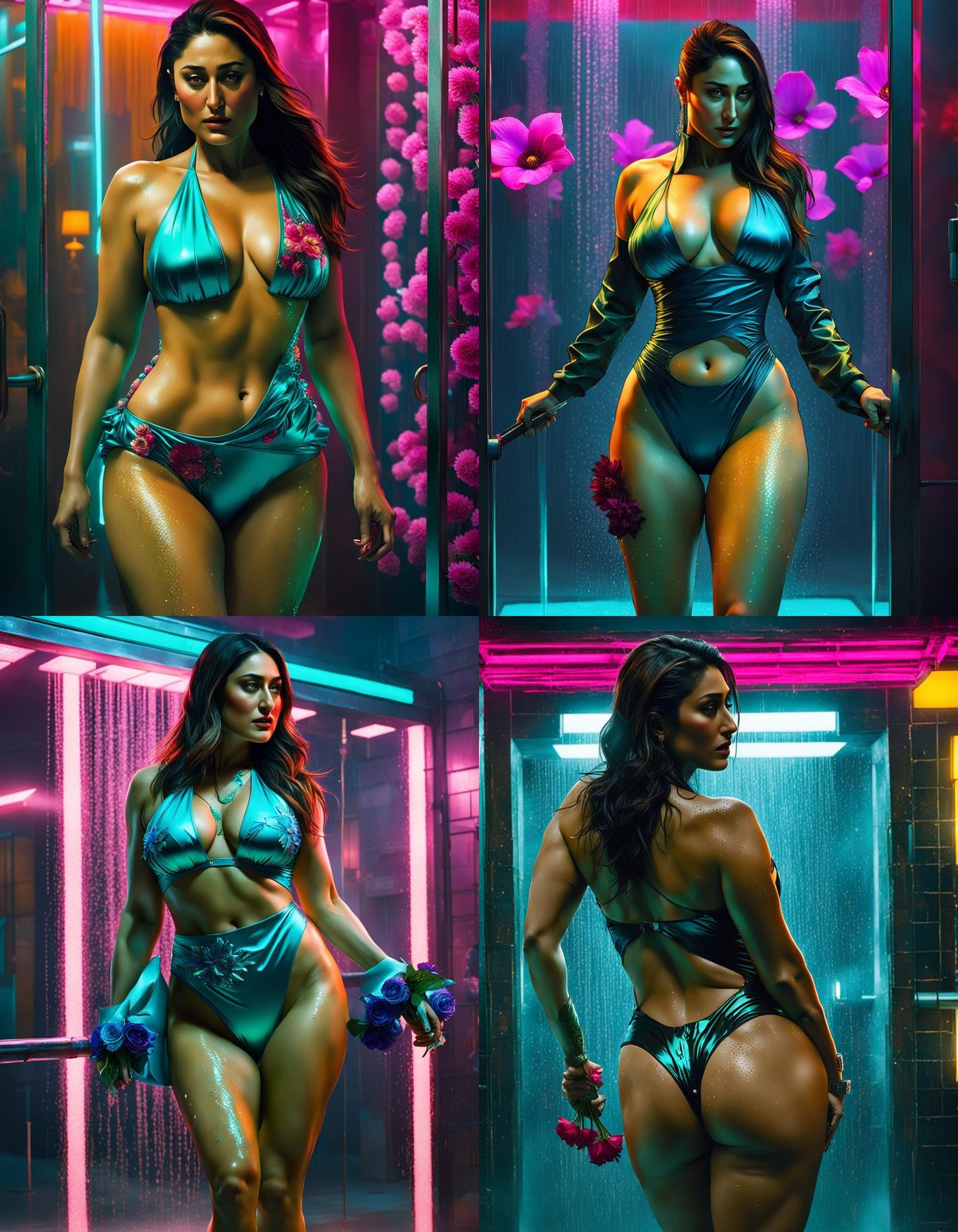 Curvy Woman in Cyberpunk Shower Scene