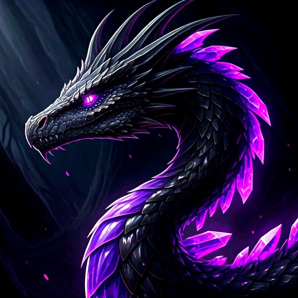 Fantasy Serpent with Black Scales and Purple Crystals