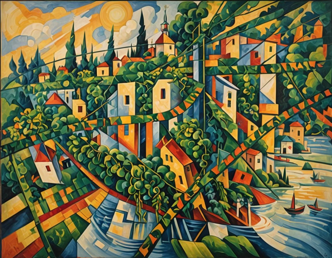 Floating Island in Cubist Style with Vines