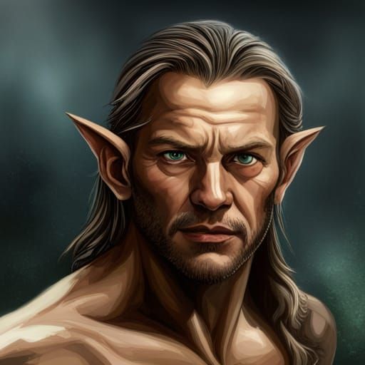 Handsome Wood Elf Portrait in Oil Painting Style