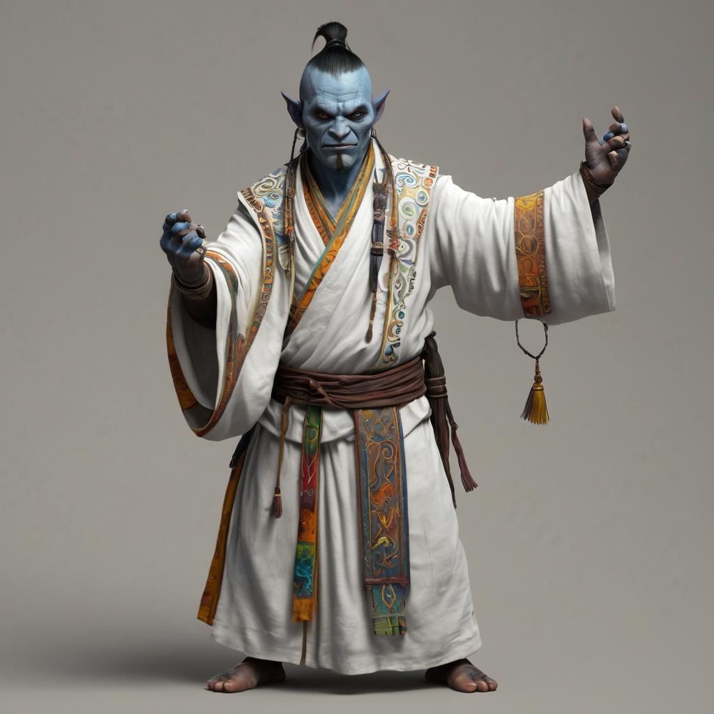 Noble Blue Orc Monk with Rainbow Robe