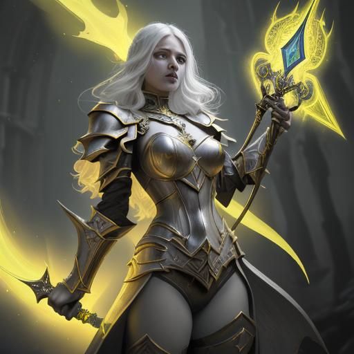 Aasimar Paladin Strikes Goblin in Selective Color Art