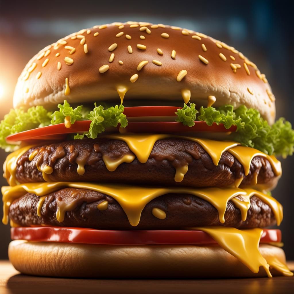 Hyperrealistic Cheeseburger Radiating Light, HDR Image