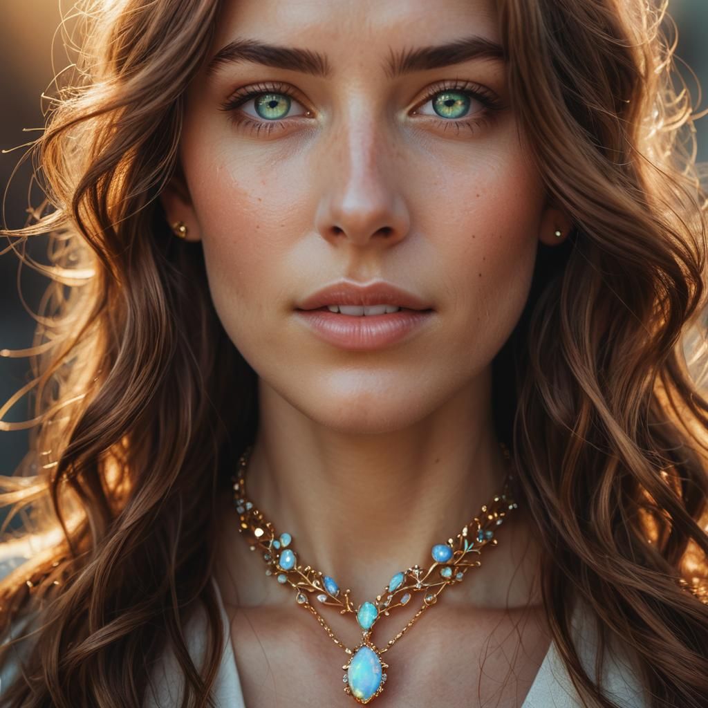 Woman Models Opal Necklace in Macro Photography