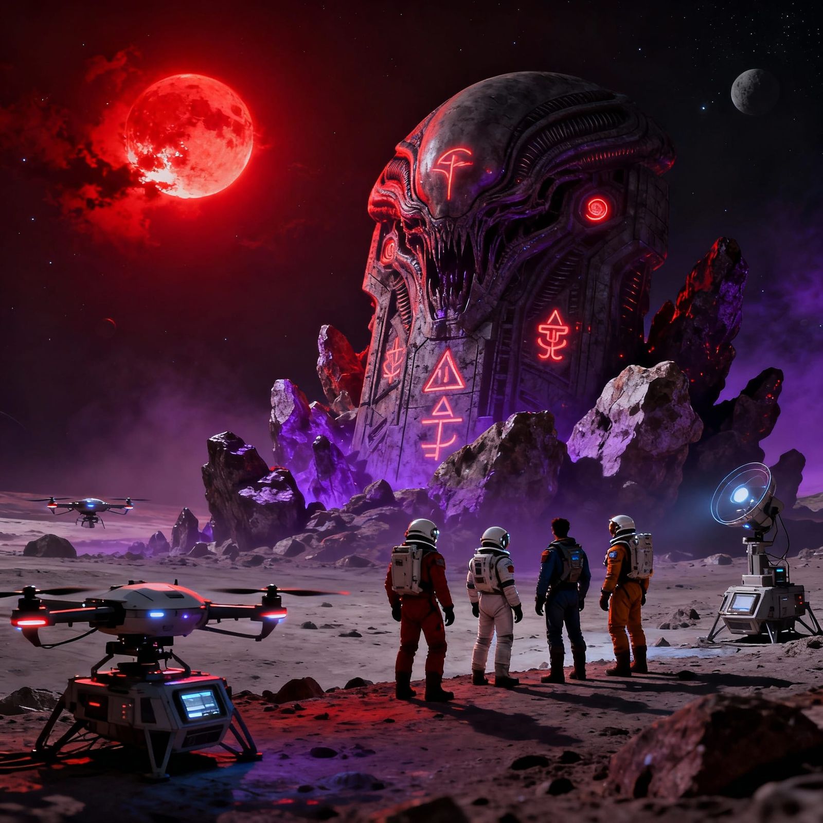 Astronauts Encounter Alien Artifact on Barren Moon
