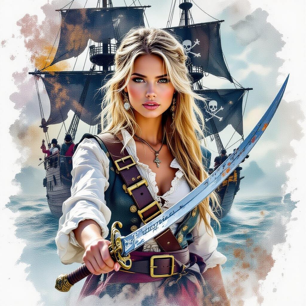 Pirate Girl Digital Collage with Sword