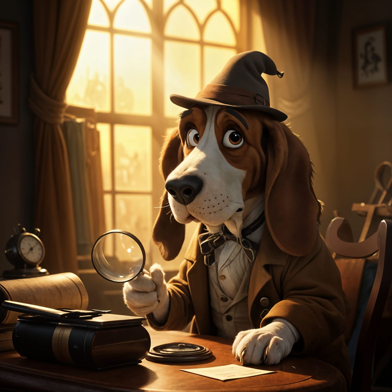 Sherlock Holmes Basset Hound in Disney Pixar Style