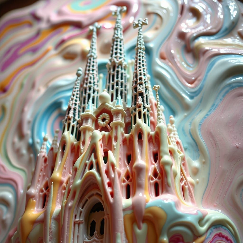 Melting Ice Cream Sagrada Familia in Surreal Style