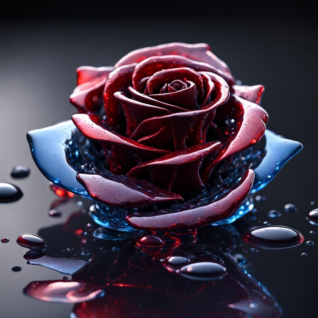 Glass Rose with Rainbow Reflections in Sci-Fi Style