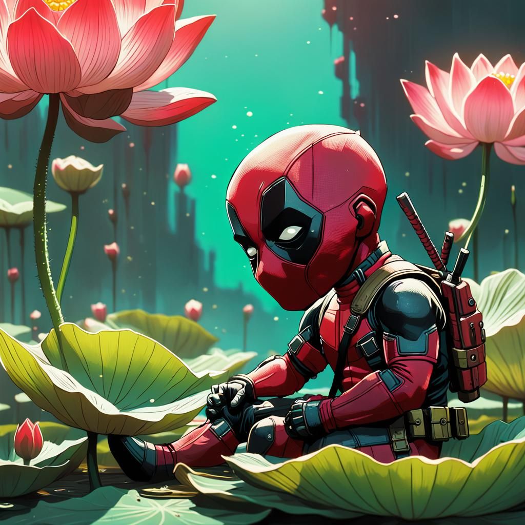 Baby Deadpool Resting in Lotus Flower, Concept Art