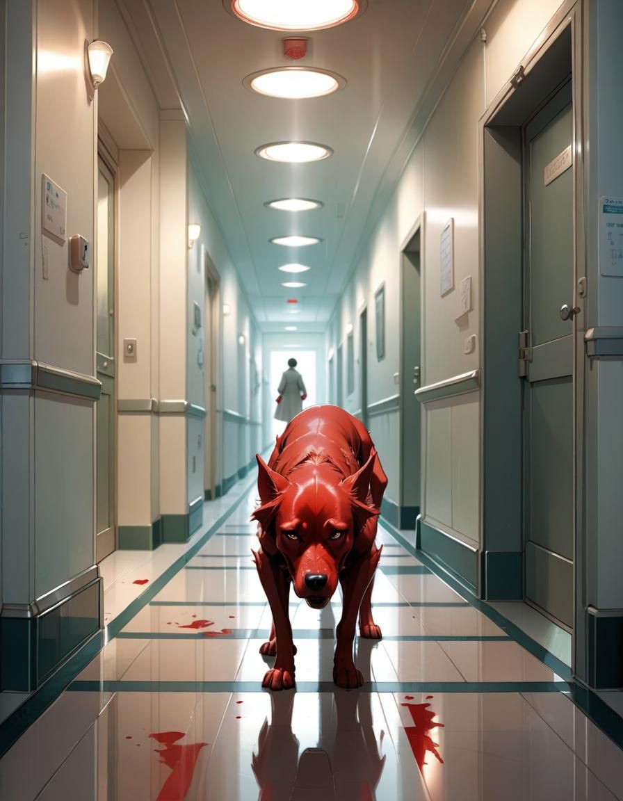 Red Dog Demon in Art Deco Hospital: Manga Illustration