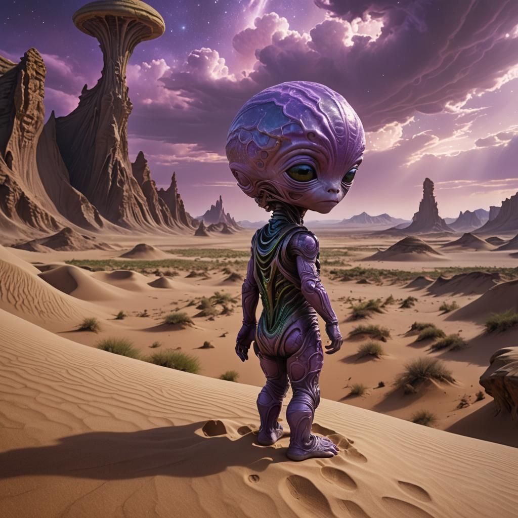Alien Infant in Desert: Epic Matte Painting